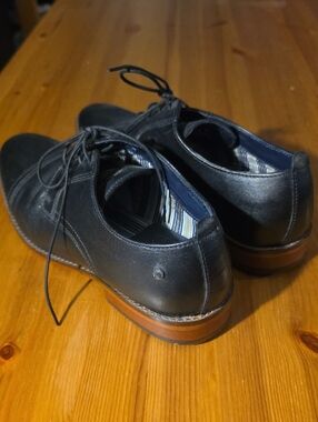Base London Black Leather Derby Shoes with Brown Sole